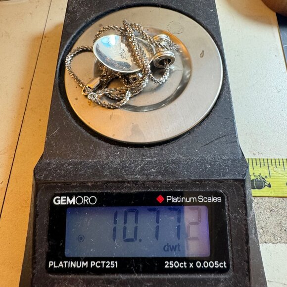 Oval Two Tone Statement Slide Pendant Textured Round Fancy Link Chain 16'' Long - Picture 10 of 10